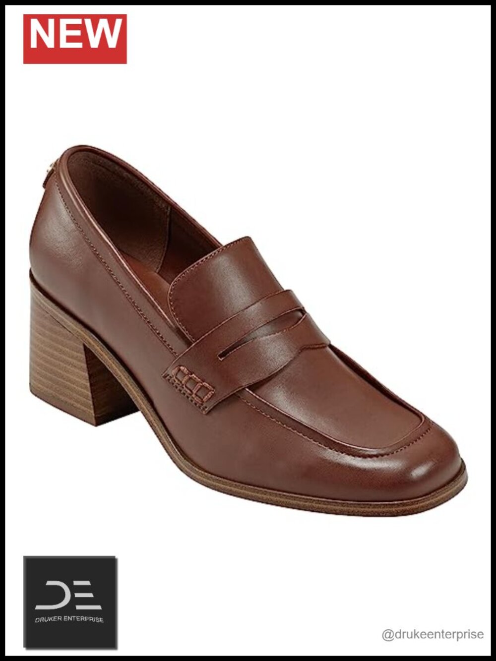 Marc Fisher Women's Kchris Leather Slip-On Loafer Block Heel Square Toe